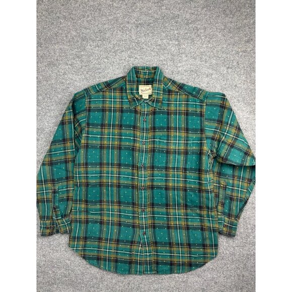 Vintage Woolrich Flannel Shirt Men's Large Green Western Print Button Down - Picture 1 of 6